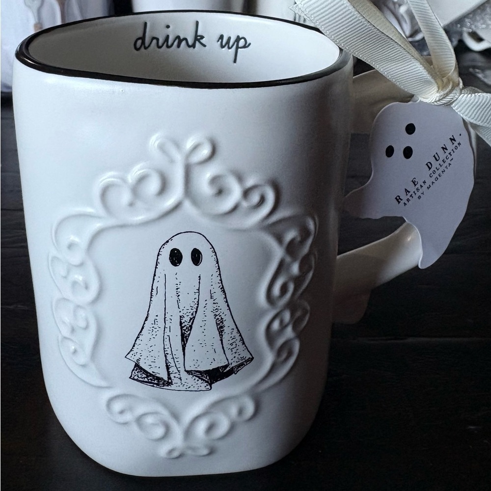 Rae Dunn Cream Ghost Mug with Black Accents